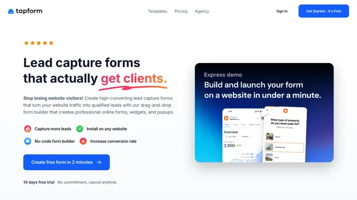 Tapform product page
