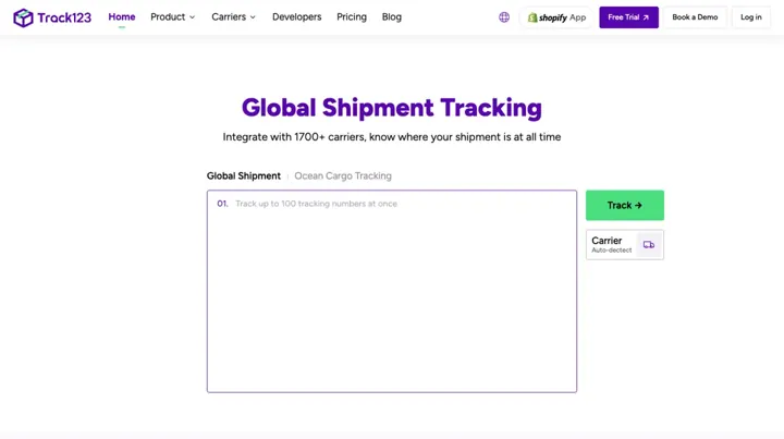 Track123 product page