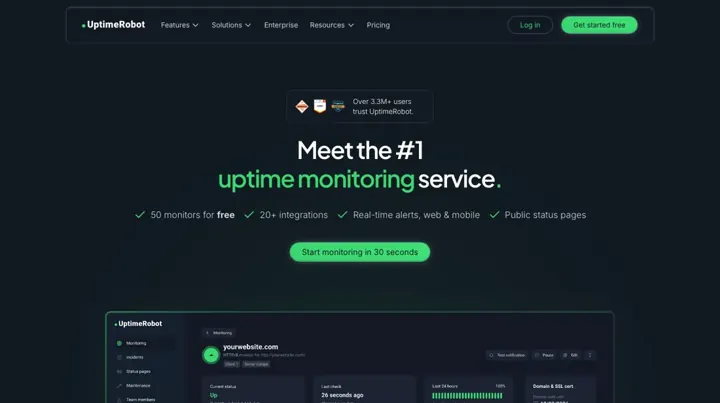 UptimeRobot product page