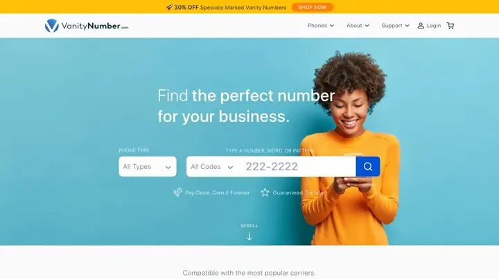 Vanity Number product page
