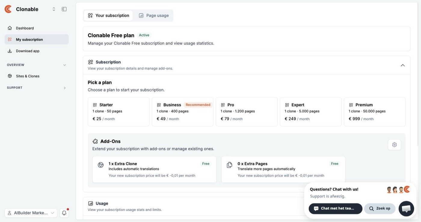 Plans inside the app