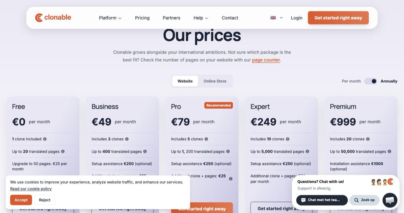 Plans on the public page